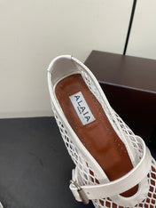 ALAIA BALLET FLATS IN WHITE MESH FISHNET