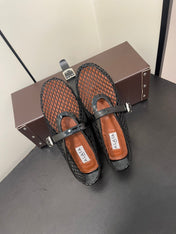 ALAIA BALLET FLATS IN BLACK MESH FISHNET