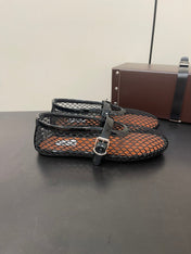 ALAIA BALLET FLATS IN BLACK MESH FISHNET