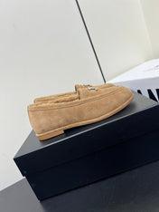 LOAFER IN SEPIA TAN SUEDE AND SOLF FLEECE LINING