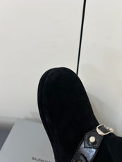 BALENCIAGA 25S ALASKA ANKLE BOOTS IN BLACK SUEDE AND LAMBSKIN WITH SILVER HARDWARE
