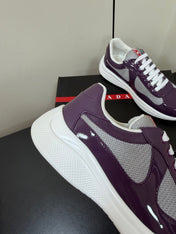 PRADA 26S SNEAKERS IN PLUM PURPLE PATENT CALFSKIN AND WHITE MESH