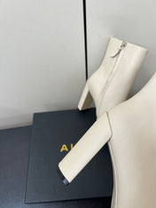 ALAIA 26S SQUARE-TOE BOOTS IN WHITE CALFSKIN