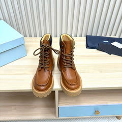 PRADA 25S LACE-UP ANKLE BOOTS IN BROWN CALFSKIN