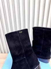 PRADA 25S LOW-CUT BOOTS IN BLACK SUEDE