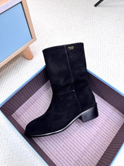 PRADA 25S LOW-CUT BOOTS IN BLACK SUEDE