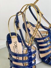 HIGH SANDAL 10 CM IN NAVY BLUE CALFSKIN