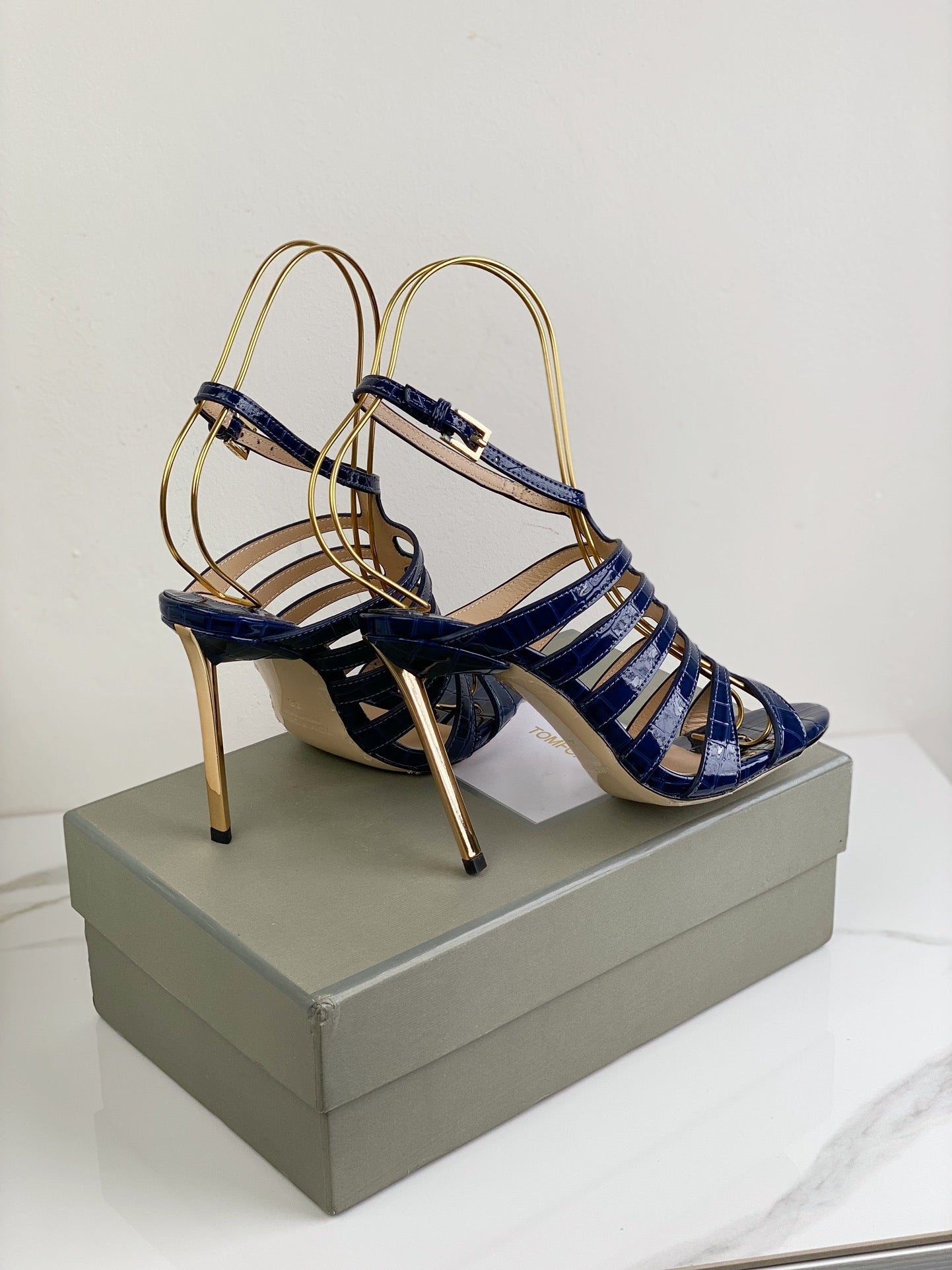 HIGH SANDAL 10 CM IN NAVY BLUE CALFSKIN