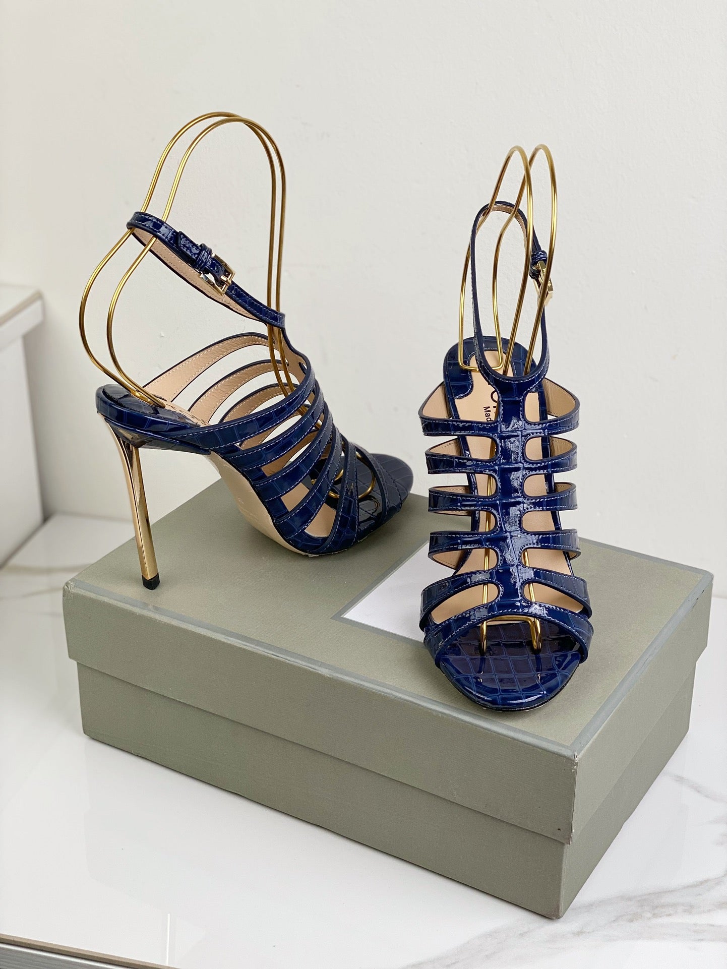 HIGH SANDAL 10 CM IN NAVY BLUE CALFSKIN