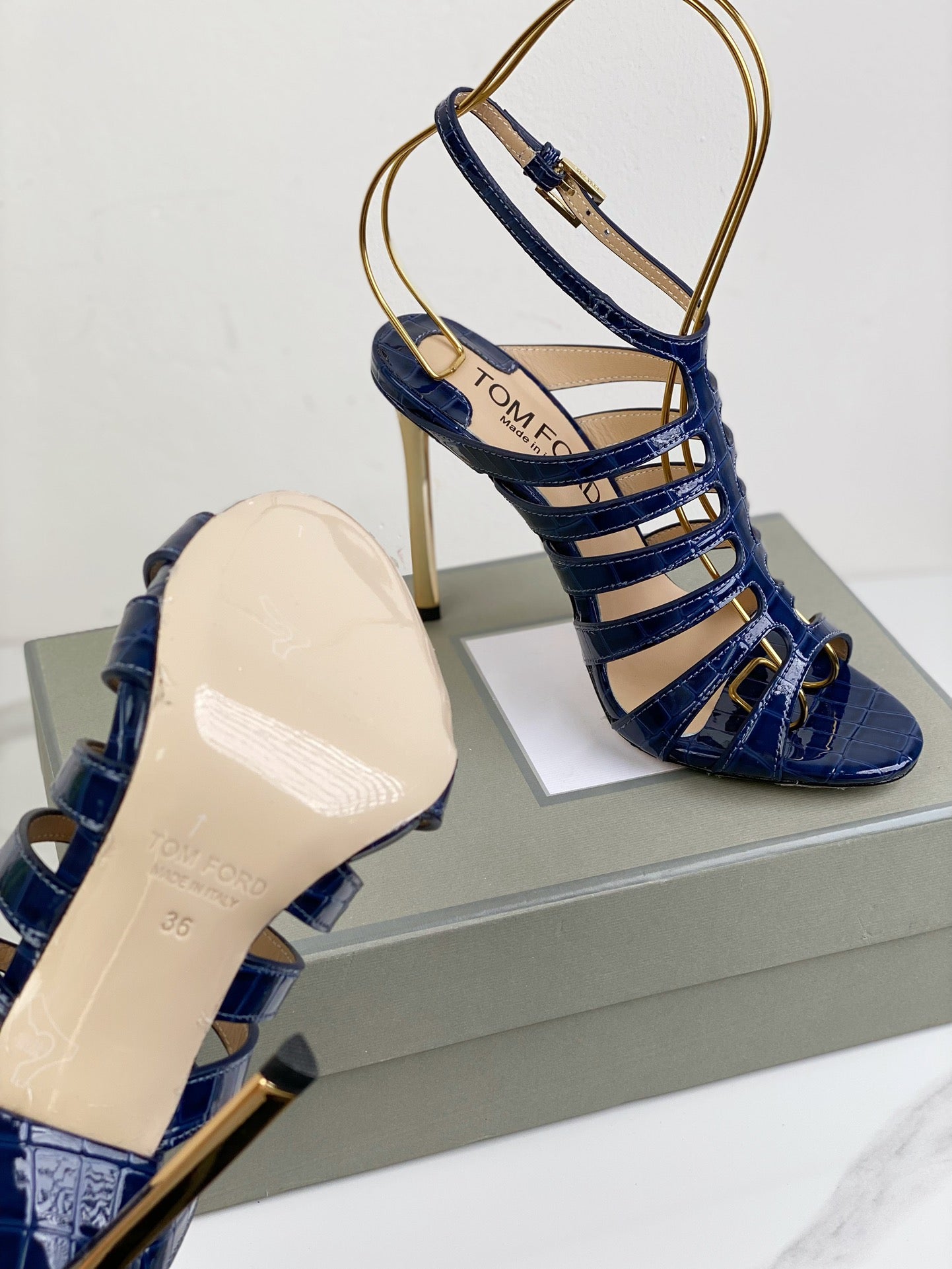 HIGH SANDAL 10 CM IN NAVY BLUE CALFSKIN