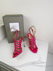 HIGH SANDAL 10 CM IN BRIGHT PINK CALFSKIN