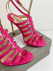 HIGH SANDAL 10 CM IN BRIGHT PINK CALFSKIN