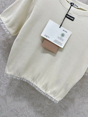 MIUMIU TEXTURED SHORT-SLEEVE LACE TOP 275100