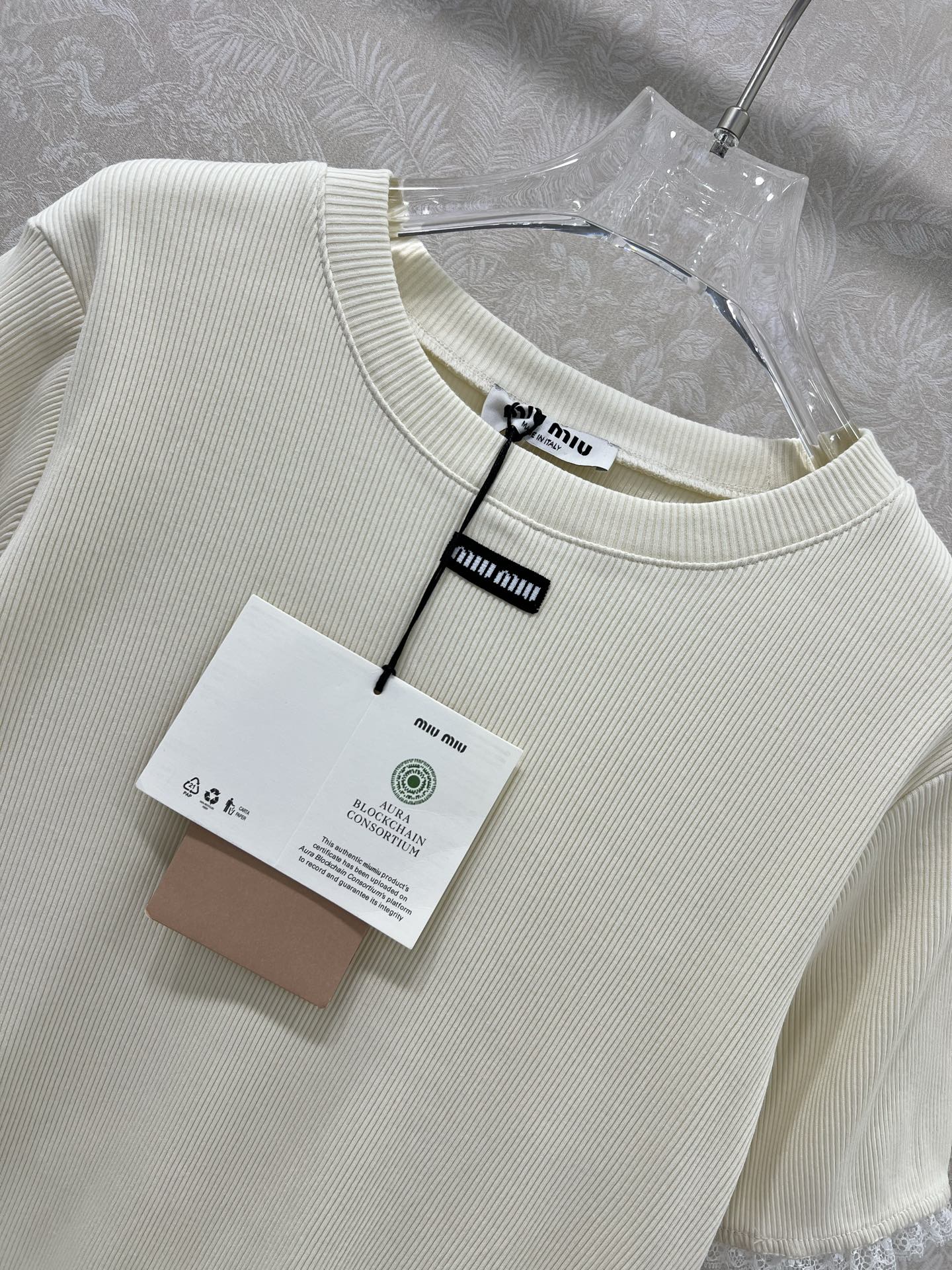 MIUMIU TEXTURED SHORT-SLEEVE LACE TOP 275100