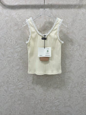 MIUMIU KNIT TANK TOP WITH RUFFLED TRIM 275104