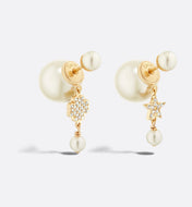 CD 26S PEARL STAR & FLOWER DROP EARRINGS IN GOLD TONE METAL WITH CRYSTAL 631008