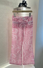 CHANEL PINK PRINTED DENIM PANTS