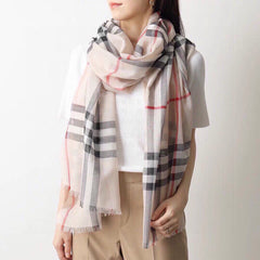 SCARF 200 CM IN BISQUE BEIGE MIX BLACK CASHMERE AND SILK 410307