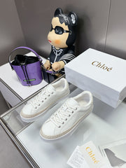 CHLOÉ TELMA LACE-UP SNEAKER IN WHITE LAMBSKIN AND RAFFIA