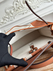 ZIP CABINE 31 BAG IN BRONZE BROWN MIX WHITE CANVAS AND CALFSKIN