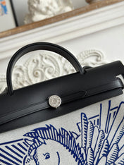 ZIP CABINE 31 BAG IN WHITE CANVAS AND BLACK CALFSKIN