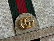 OPHIDIA WALLET ON GOLD CHAIN 19 IN LIGHT BEIGE GG CANVAS AND LIGHT BROWN CALFSKIN