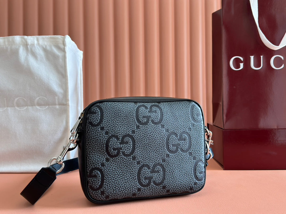 SMALL JUMBO CROSSBODY 23 IN GREY AND BLACK GRAINY GG LAMBSKIN