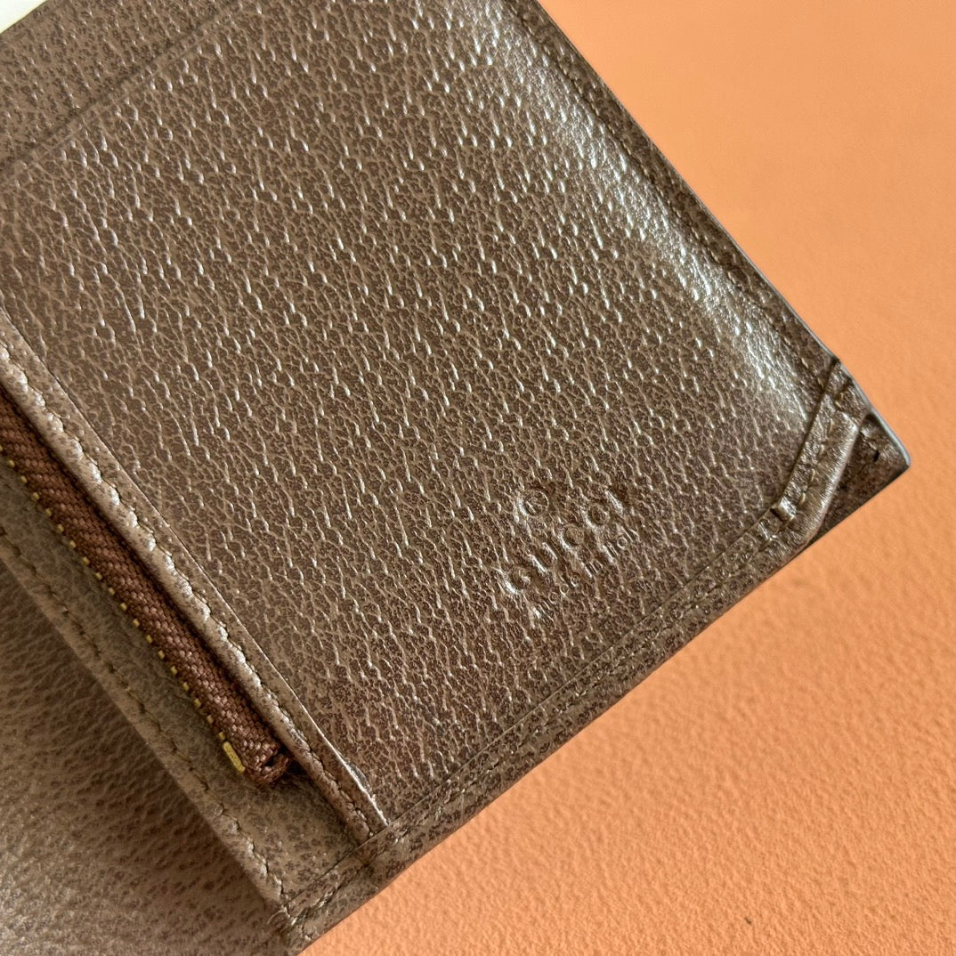 OPHIDIA CARD CASE 19 IN BEIGE BROWN COATED FABRIC AND CALFSKIN