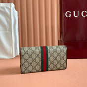 OPHIDIA WALLET ON CHAIN 19 IN BEIGE AND DARK BROWN COATED FABRIC AND BROWN CALFSKIN TRIM