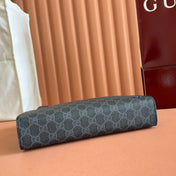 OPHIDIA POUCH 26 IN DARK GREY MONOGRAM CANVAS AND NAVY BLUE CALFSKIN TRIM