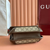 GUCCI NEO VINTAGE TIGER HEAD CROSSBODY BAG 22 IN CANVAS BROWN LEATHER TRIM