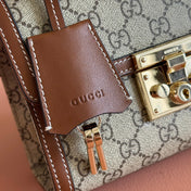 GUCCI 25S PADLOCK BAG 20 IN BEIGE CANVAS AND BROWN CALFSKIN