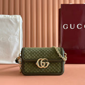 GUCCI 26S SHOULDER BAG 21 IN MOSS GREEN EMBOSSED SUEDE AND CALFSKIN