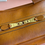 MIUMIU 26S TOP-HANDLE BAG 28 IN TAN BROWN CALFSKIN GOLD HARDWARE