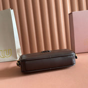 MIUMIU 26S POUCH BAG 20 IN DARK BROWN CALFSKIN GOLD HARDWARE