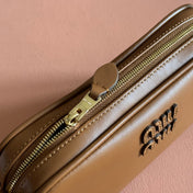 MIUMIU 26S POUCH BAG 20 IN TAN BROWN CALFSKIN GOLD HARDWARE