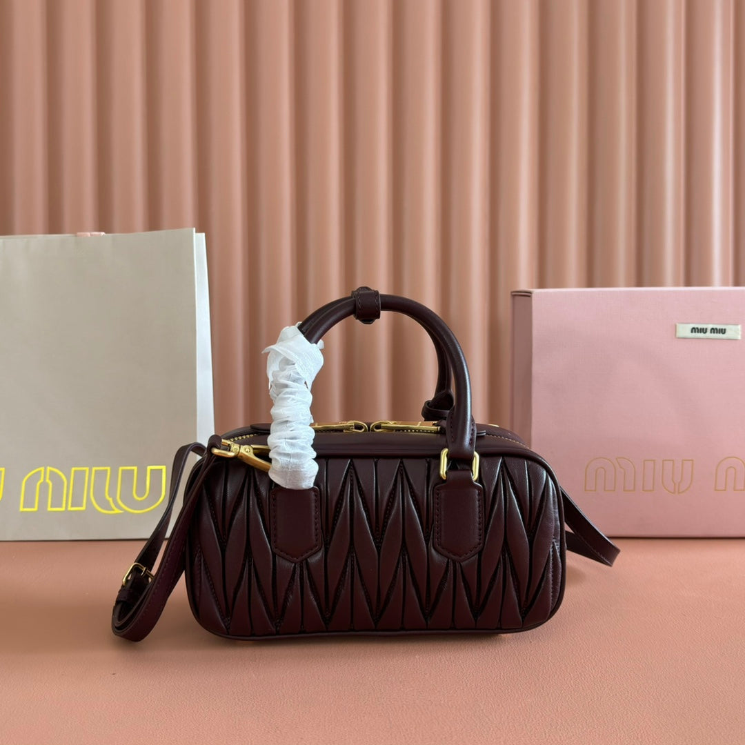 MIUMIU 26S ARCADIE MATELASSE BAG 22 IN DARK BROWN CALFSKIN GOLD HARDWARE