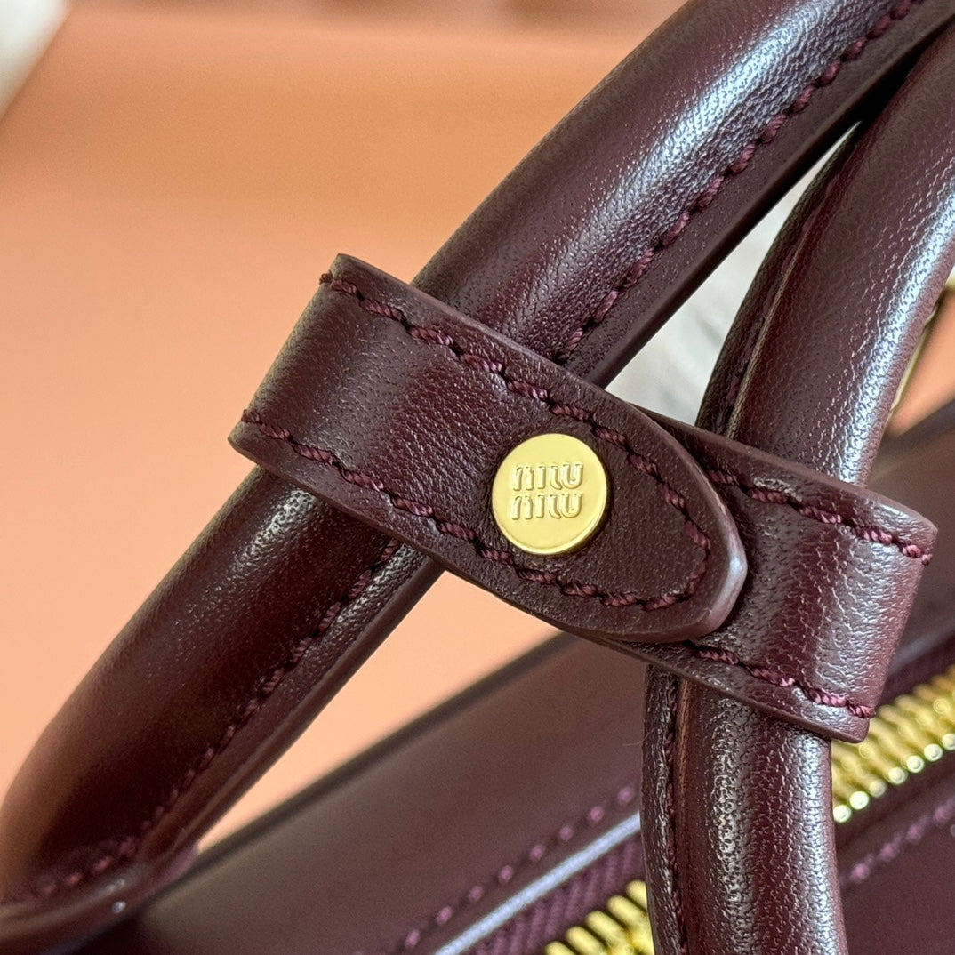 MIUMIU 26S ARCADIE MATELASSE BAG 22 IN DARK BROWN CALFSKIN GOLD HARDWARE