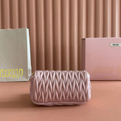 MIUMIU 26S MATELASSE MINI BAG 18 IN PINK CALFSKIN GOLD HARDWARE