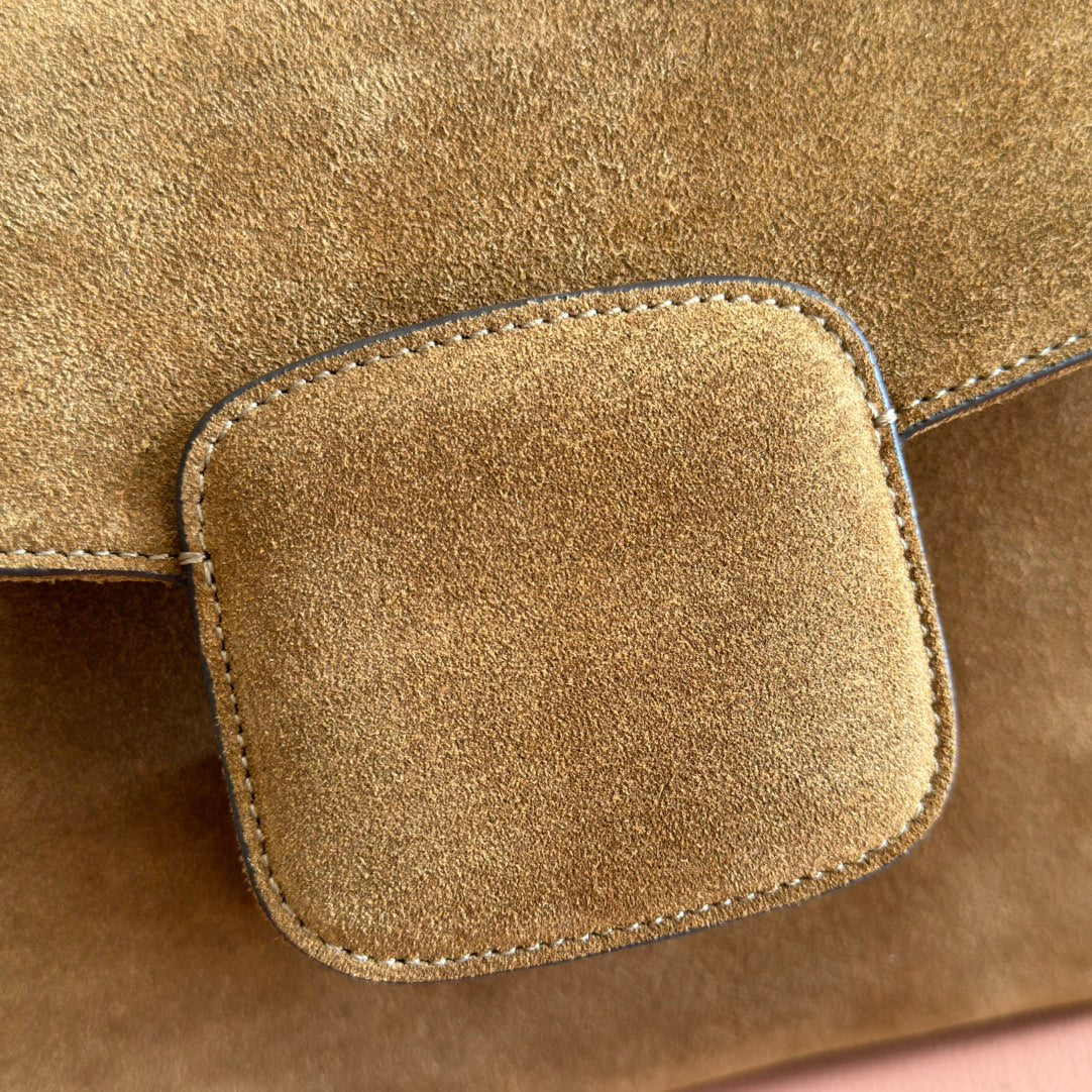 GUCCI 25S HORSEBIT 1955 30 CM IN BROWN SUEDE WITH GOLD HARDWARE