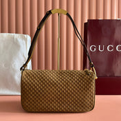 GUCCI 26S SHOULDER BAG 31 IN BROWN EMBOSSED SUEDE