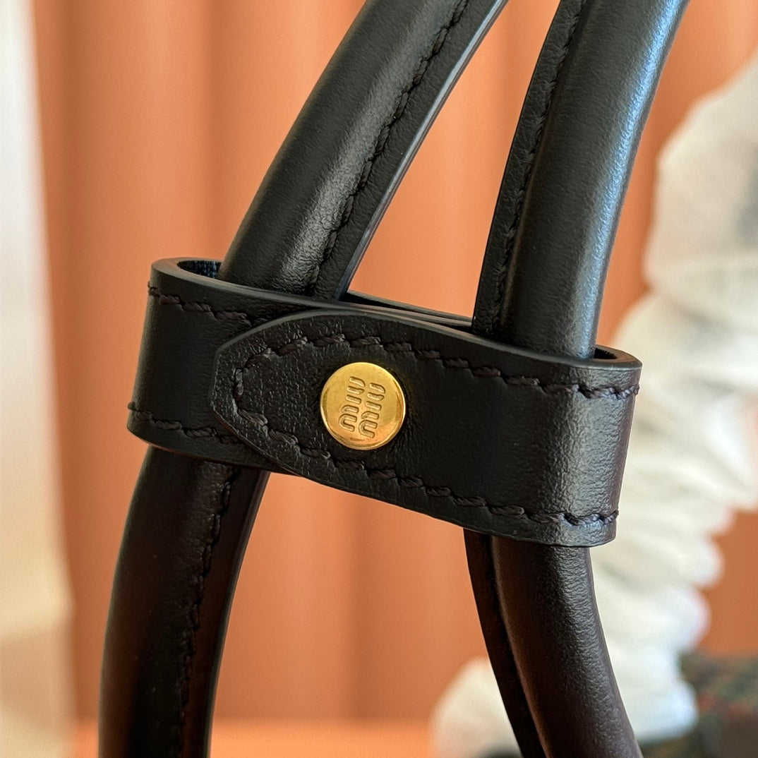 MIUMIU 26S BEAU CANVAS BAG 28 IN MULTICOLOR WOOL AND BLACK CALFSKIN