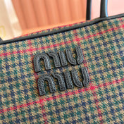 MIUMIU 26S BEAU CANVAS BAG 28 IN MULTICOLOR WOOL AND BLACK CALFSKIN