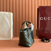 GUCCI 26S GG MARMONT TOTE BAG 17 IN MOSS GREEN CALFSKIN