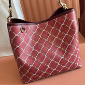 GUCCI 26S GG EMBLEM BUCKET BAG 25 IN DARK RED COATED FABRIC