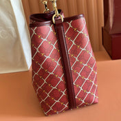 GUCCI 26S GG EMBLEM BUCKET BAG 25 IN DARK RED COATED FABRIC