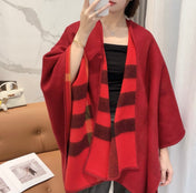 WOOL CAPE 140 CM CHERRY RED AND BLACK 394534