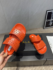ALAIA CHUNKY TWO-STRAP SLIDES 25S IN ORANGE CALFSKIN