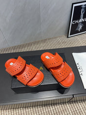 ALAIA CHUNKY TWO-STRAP SLIDES 25S IN ORANGE CALFSKIN