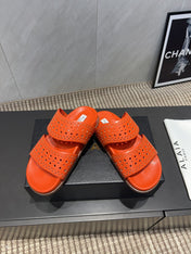 ALAIA CHUNKY TWO-STRAP SLIDES 25S IN ORANGE CALFSKIN